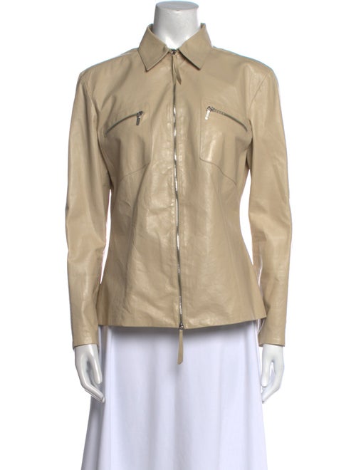 Jil Sander Leather Long Sleeve Button-Up Top