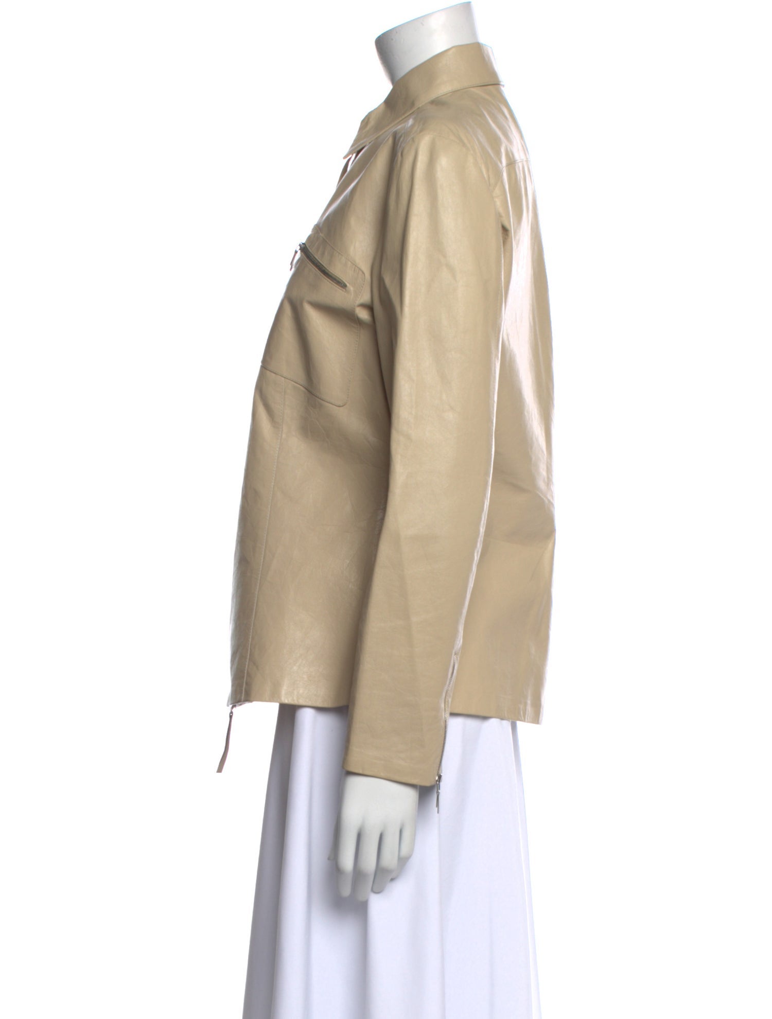 Jil Sander Leather Long Sleeve Button-Up Top