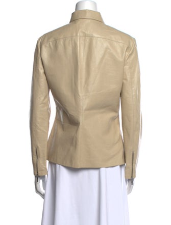 Jil Sander Leather Long Sleeve Button-Up Top