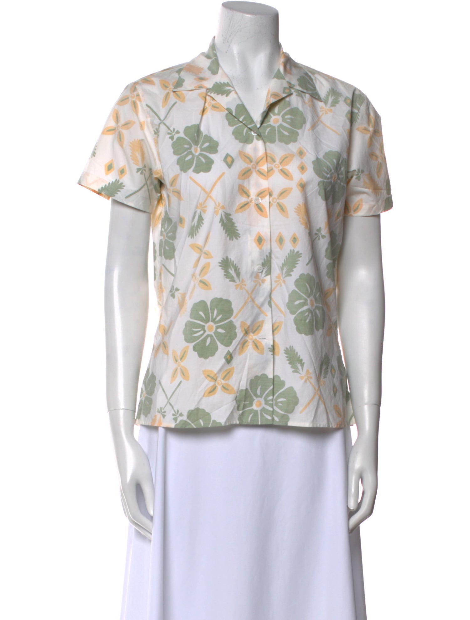 Jil Sander Floral Print Short Sleeve Button-Up Top