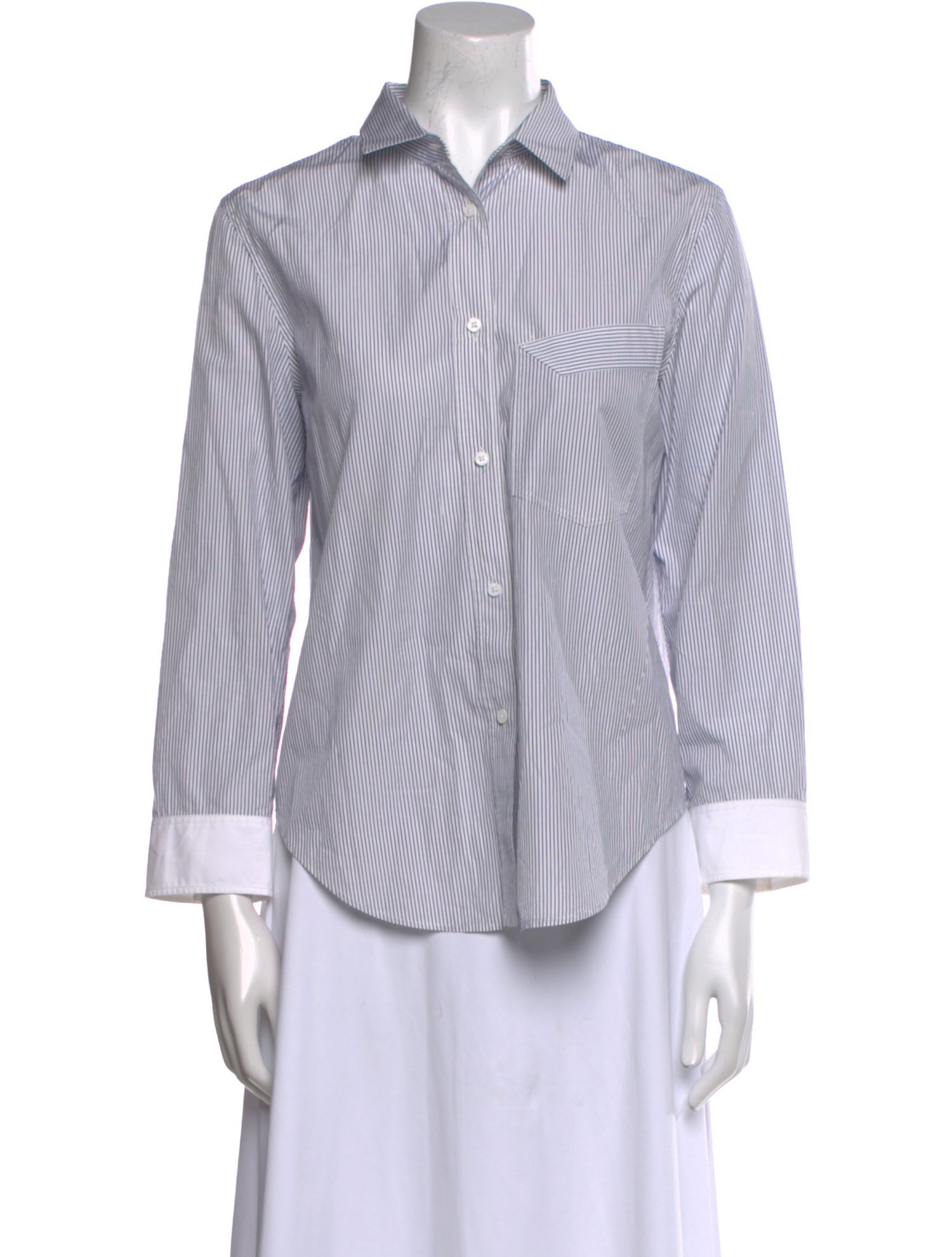 Jil Sander Striped Three-Quarter Sleeve Button-Up Top