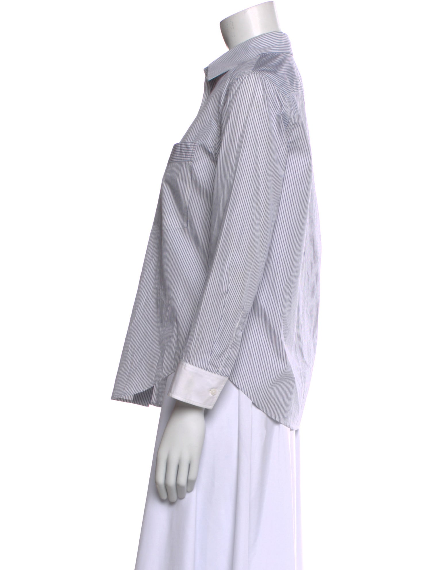 Jil Sander Striped Three-Quarter Sleeve Button-Up Top