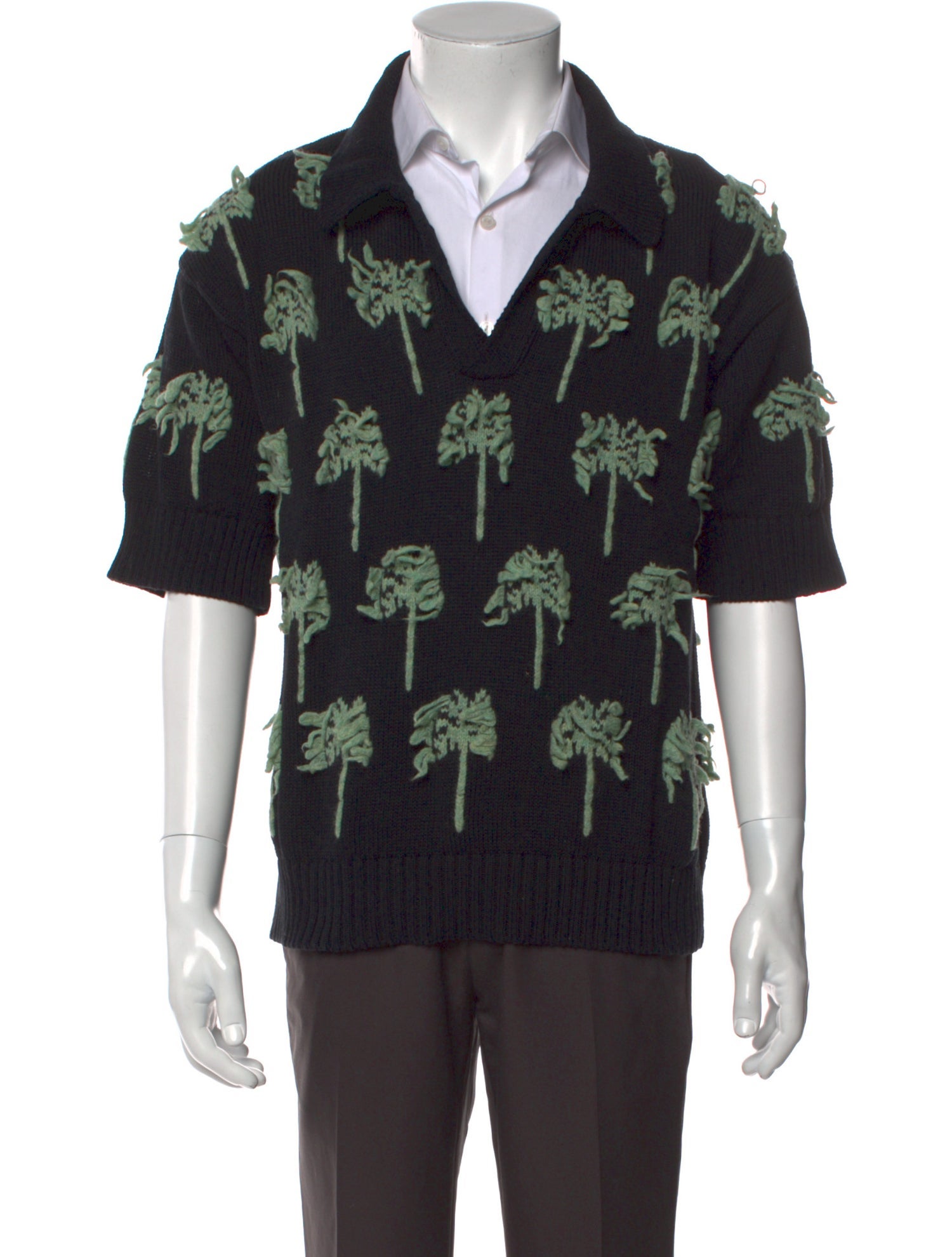 Jil Sander Patterned V-Neck Polo Sweater