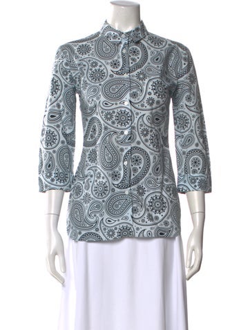 Pre-owned Jil Sander Paisley Print Three-quarter Sleeve Blouse In White