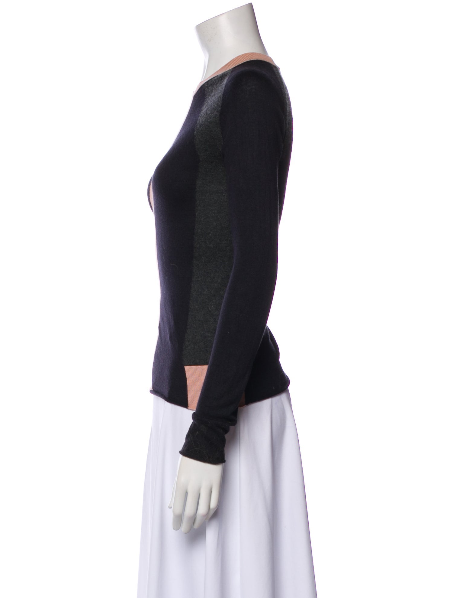 Jil Sander Navy Cashmere Colorblock Pattern Top