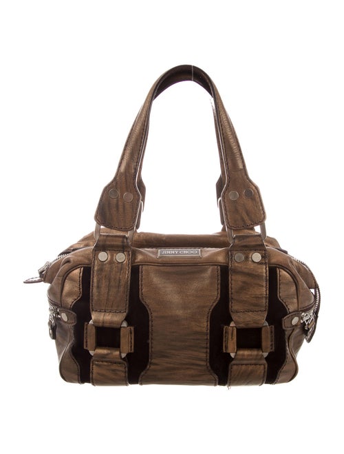 Jimmy Choo Suede-Trimmed Metallic Shoulder Bag Met