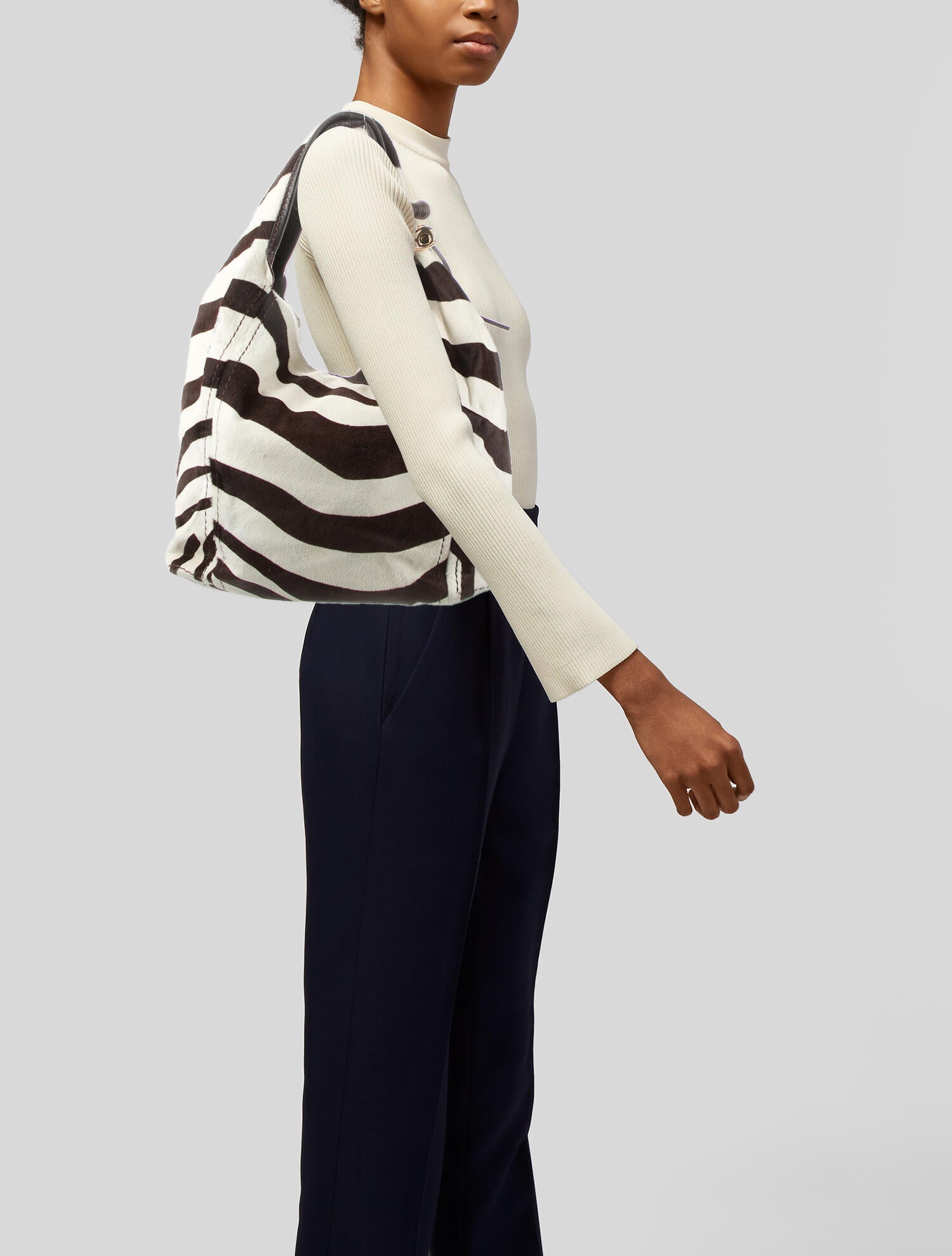 シバ Jimmy Choo Zebra Printed Calf Hair Saba Large Hobo - Hobos