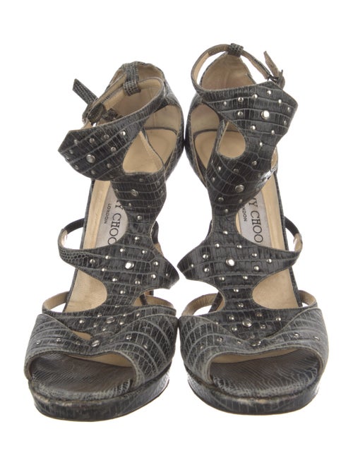 Jimmy Choo Leather Animal Print T-Strap Sandals