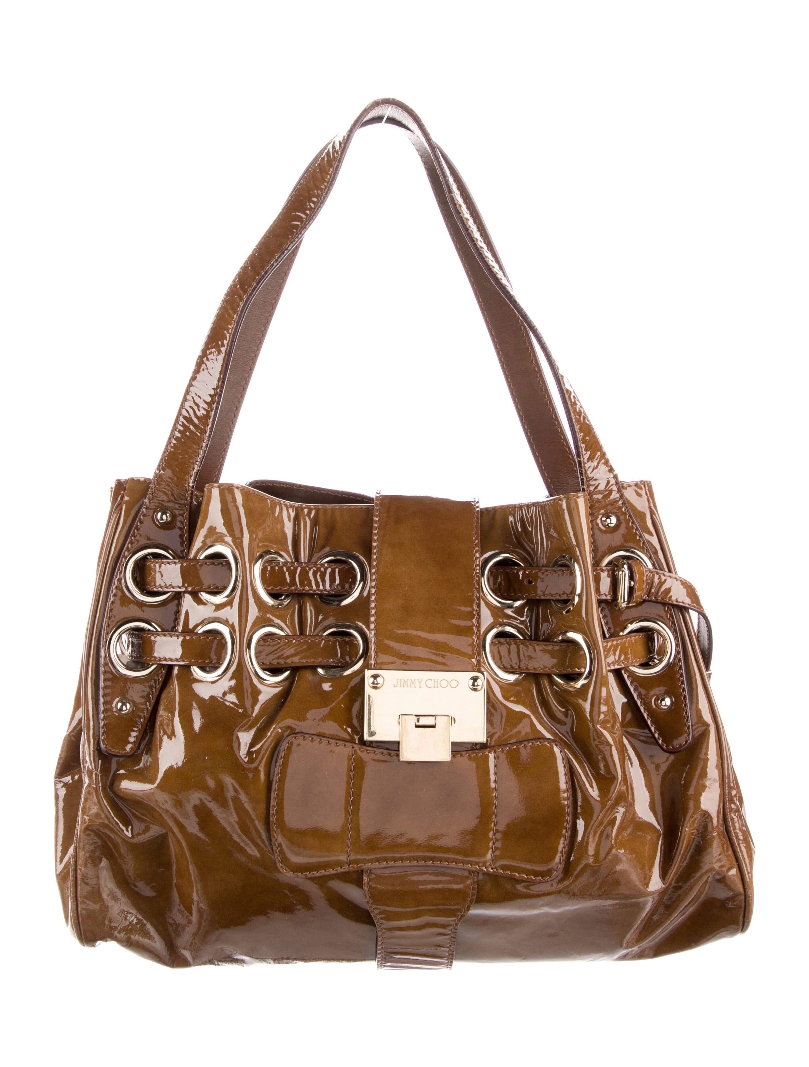 Jimmy Choo Patent Leather Shoulder Bag Brown Shoulder Bags, Handbags