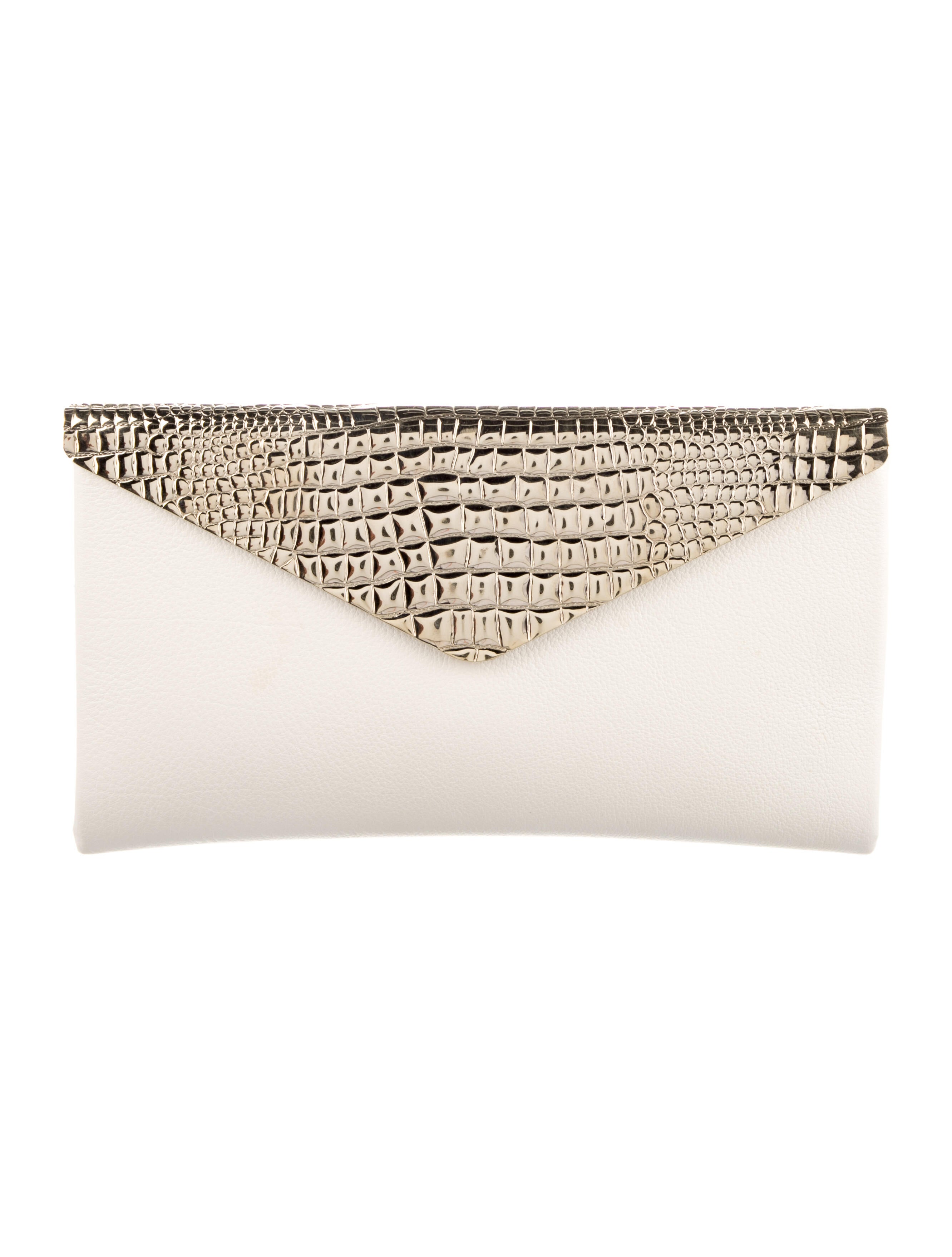 Jimmy Choo Metallic Leather Square Clutch w/ Chain Gold Clutches