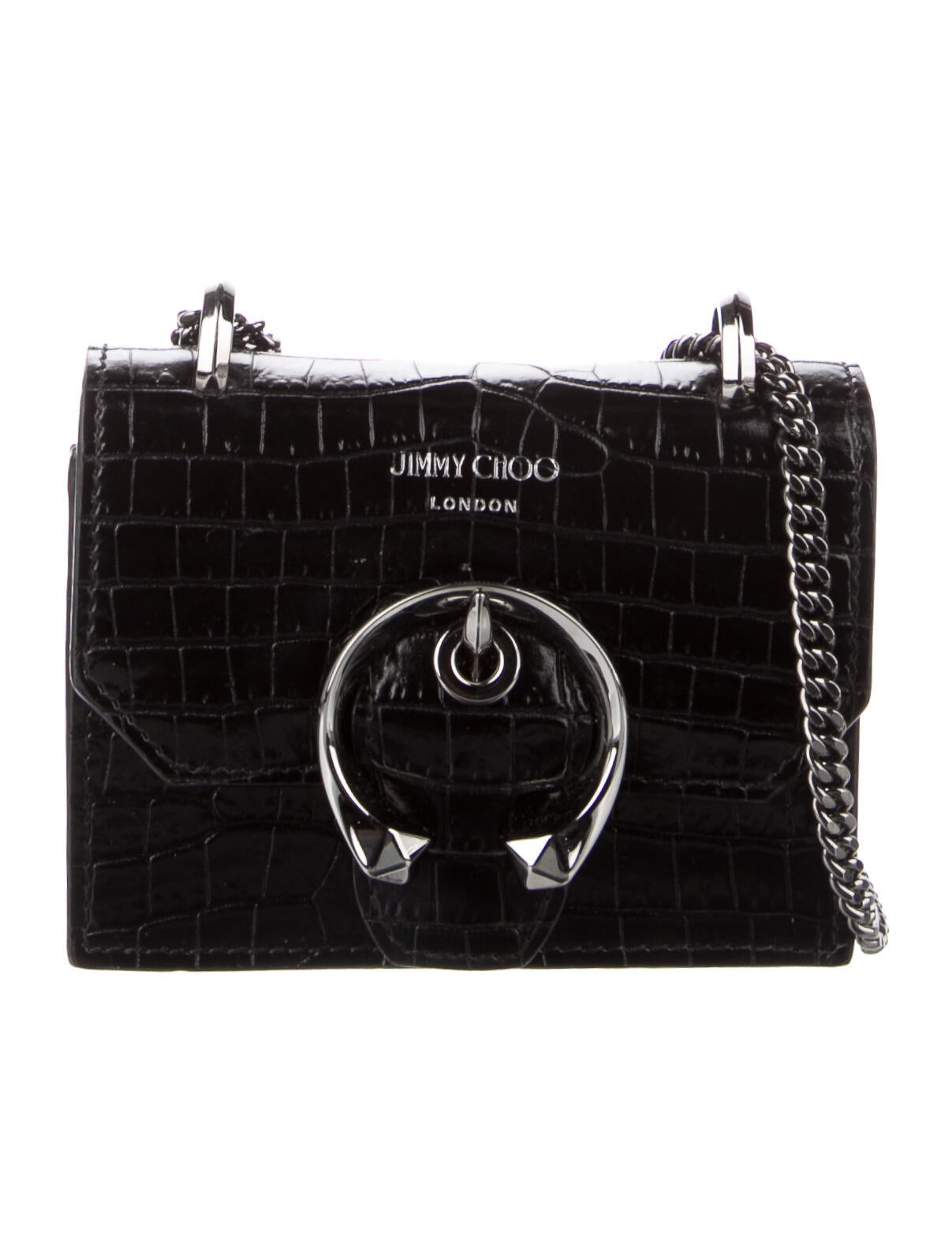 Jimmy Choo Embossed Leather Crossbody Black Crossbody Bags, Handbags