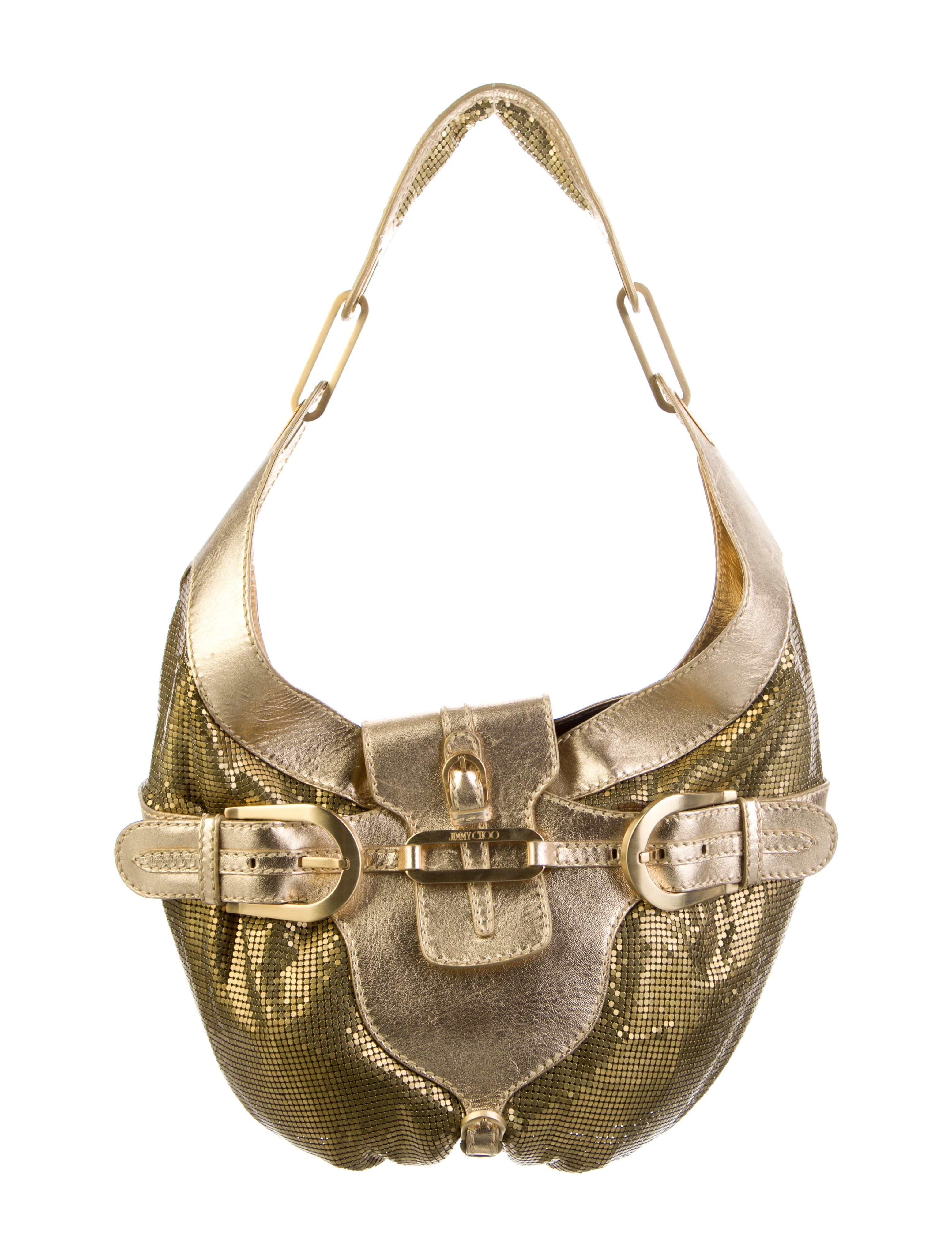 Jimmy Choo Metal Leather Trimmed Shoulder Bag - Gold Shoulder Bags ...