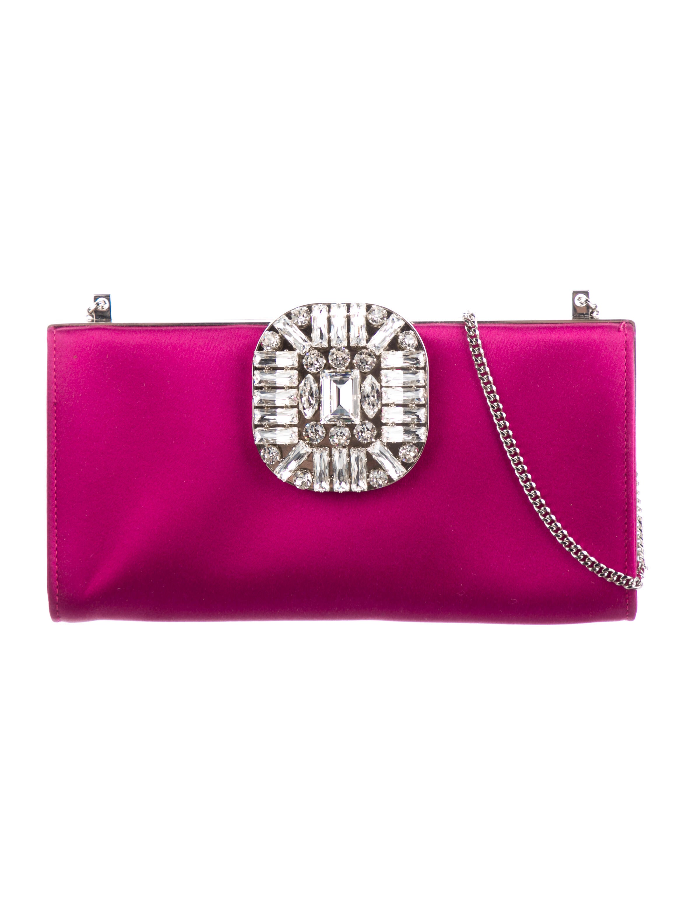 Jimmy Choo Satin LeatherTrimmed Clutch Purple Clutches, Handbags