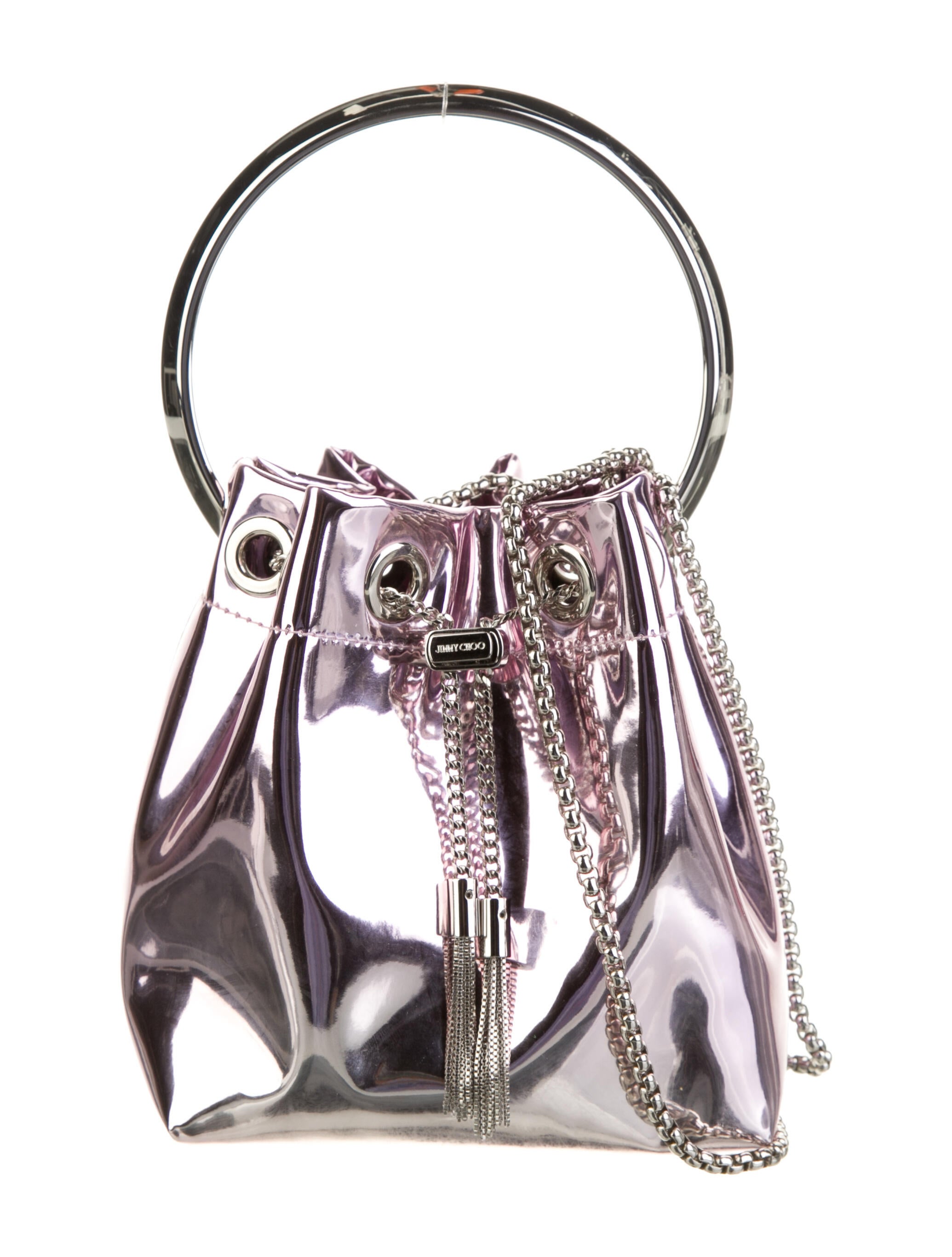 Jimmy Choo Bon Bon Mirror Bucket Bag Metallic Evening Bags, Handbags