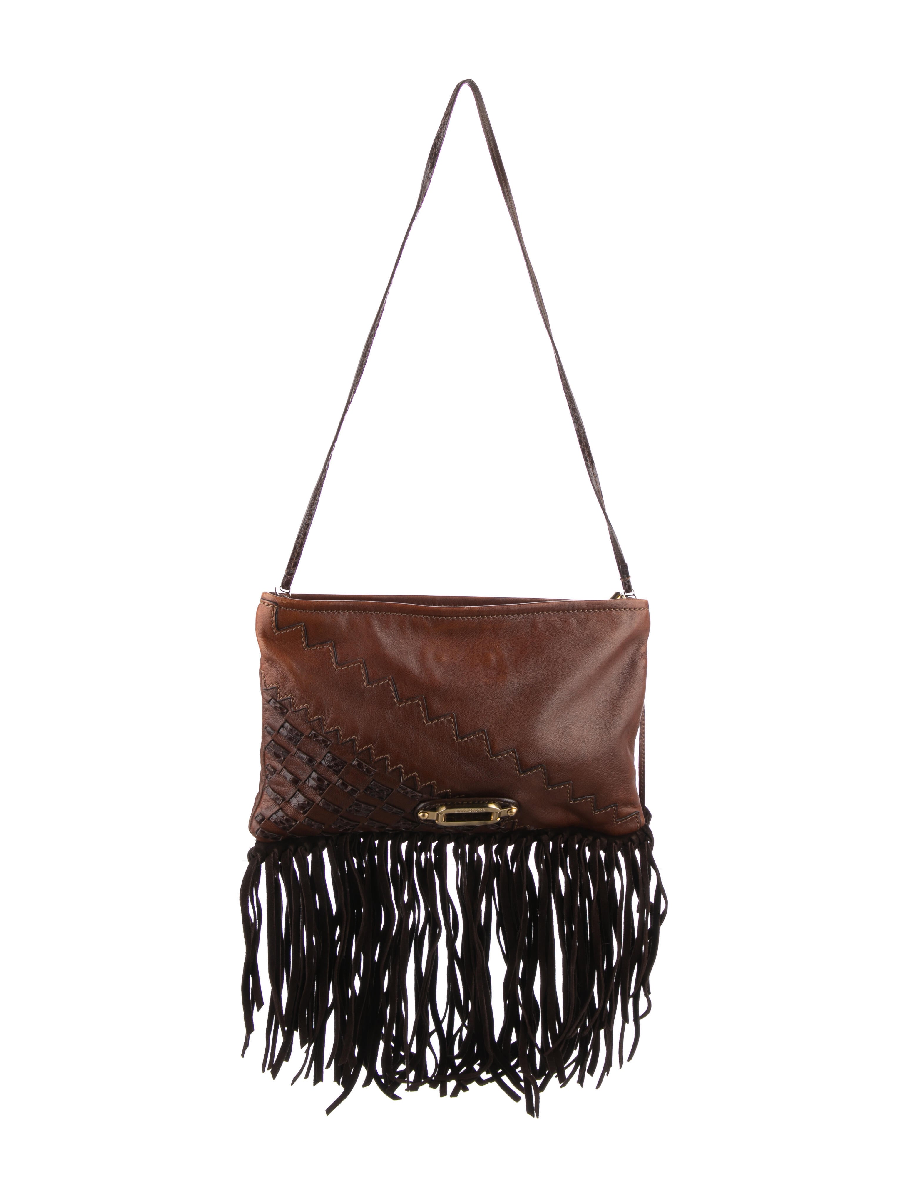 Jimmy Choo FringeTrimmed Leather Shoulder Bag Brown Shoulder Bags