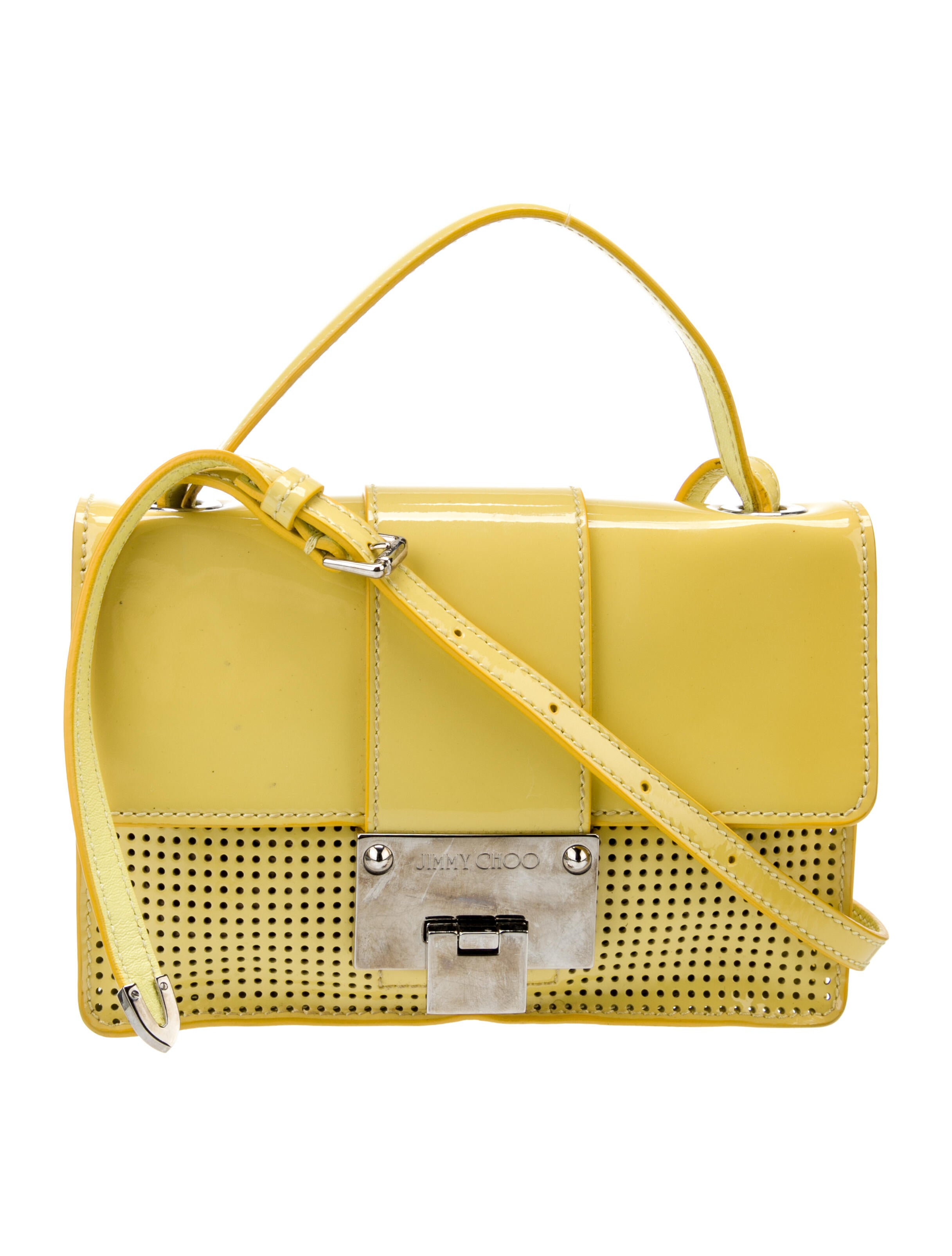 Jimmy Choo Patent Leather Rebel Crossbody Bag Yellow Crossbody Bags