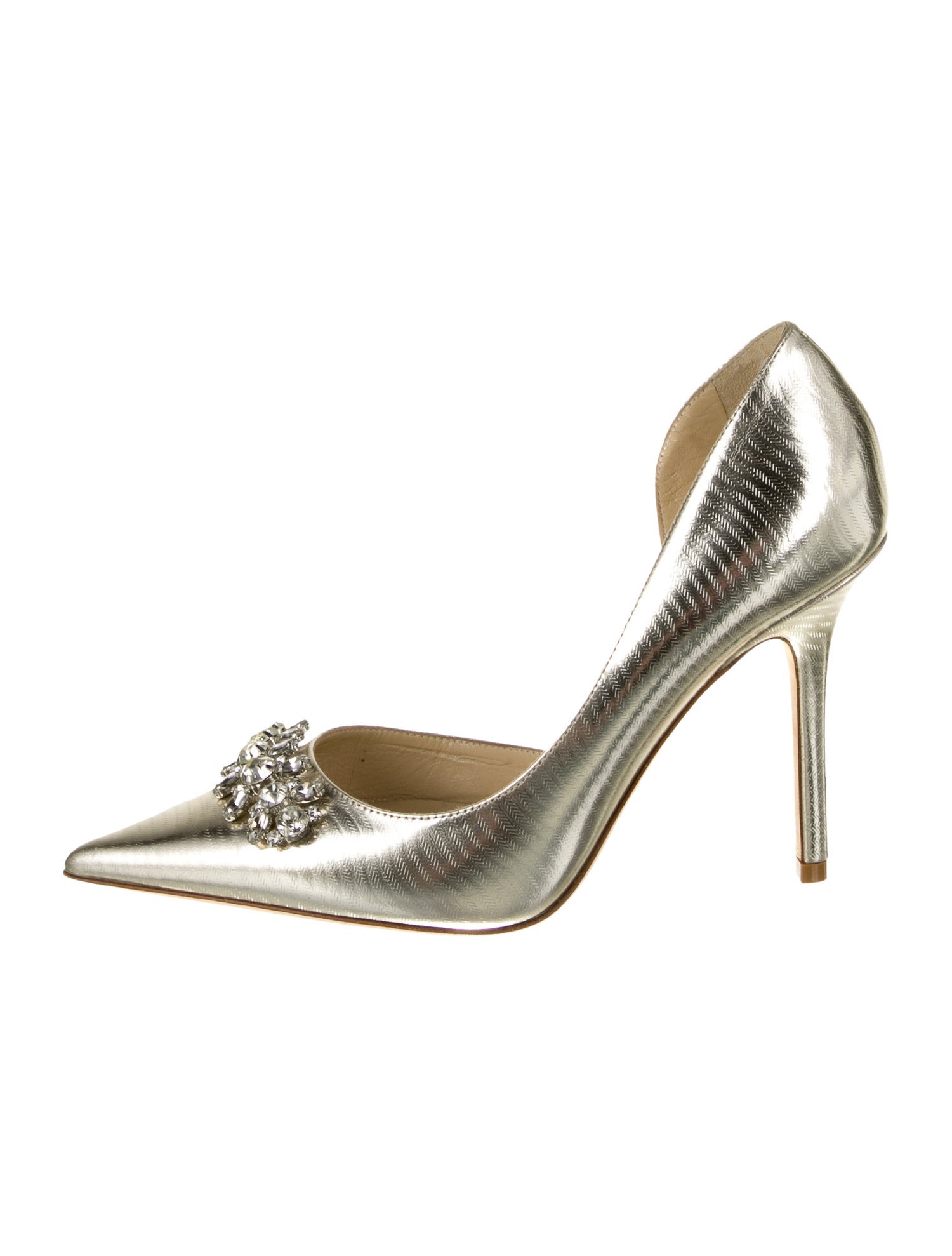 Jimmy Choo Leather Crystal Embellishments D'Orsay Pumps Gold Pumps