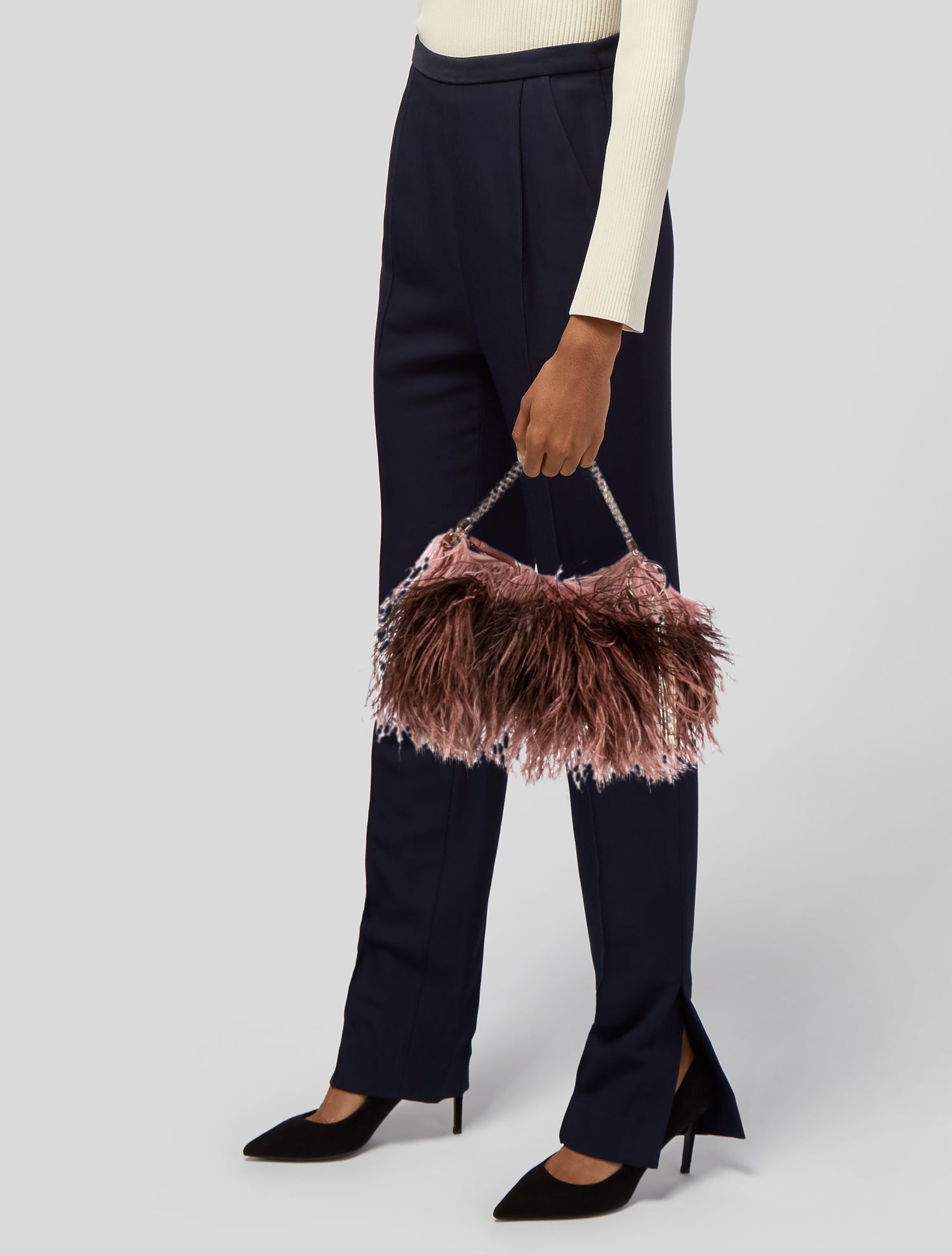Jimmy Choo Ostrich Feather Trimmed Suede Callie Handle Bag