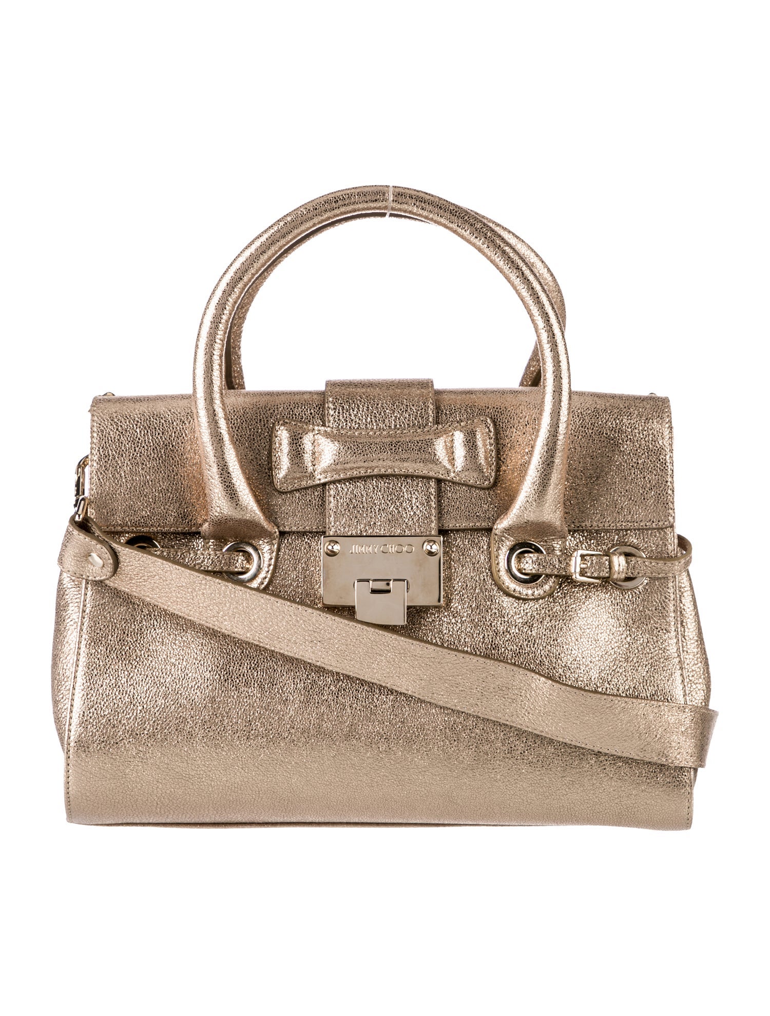 Jimmy Choo Leather Top Handle Bag - Gold Handle Bags, Handbags ...