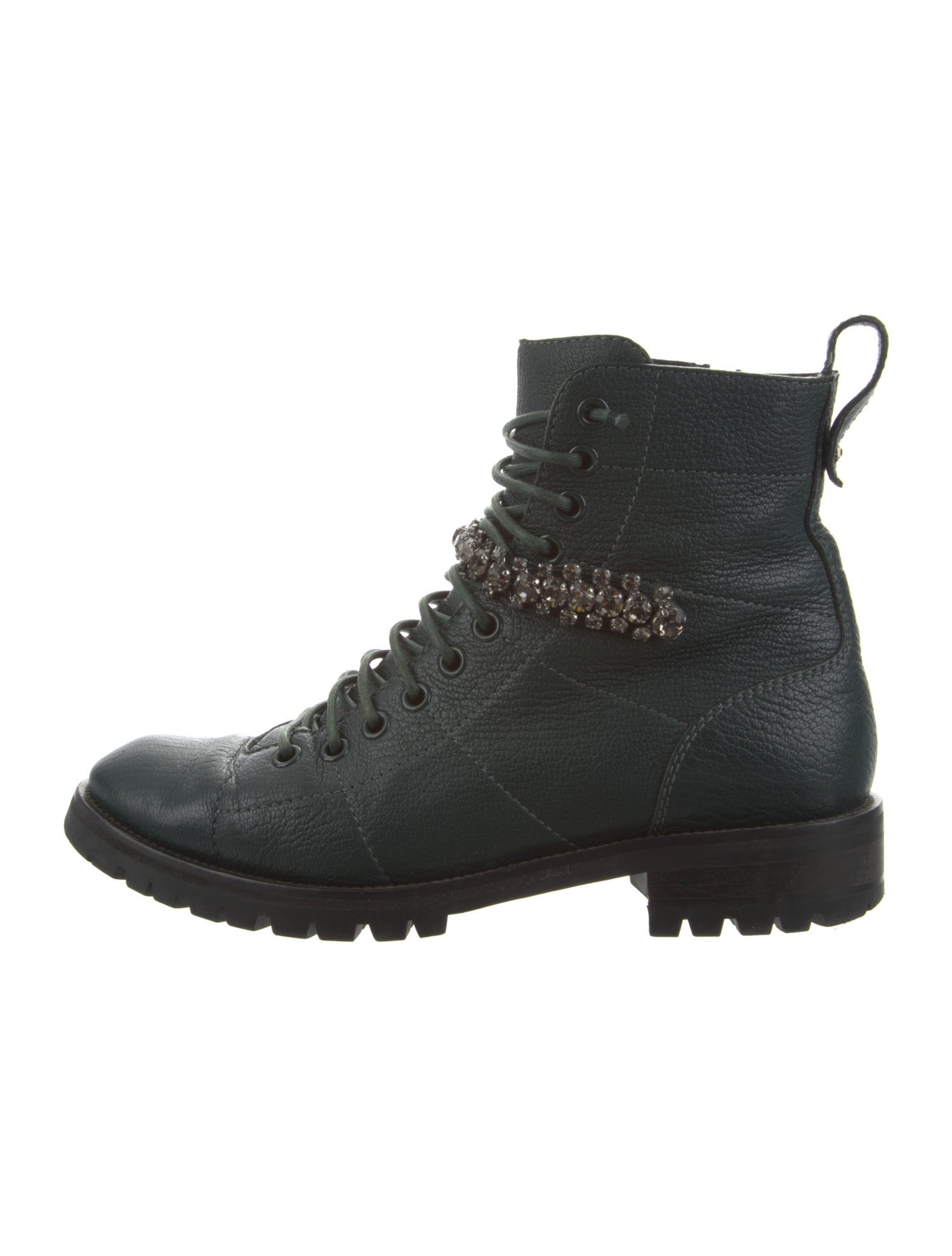 Jimmy Choo Leather Crystal Embellishments Combat Boots