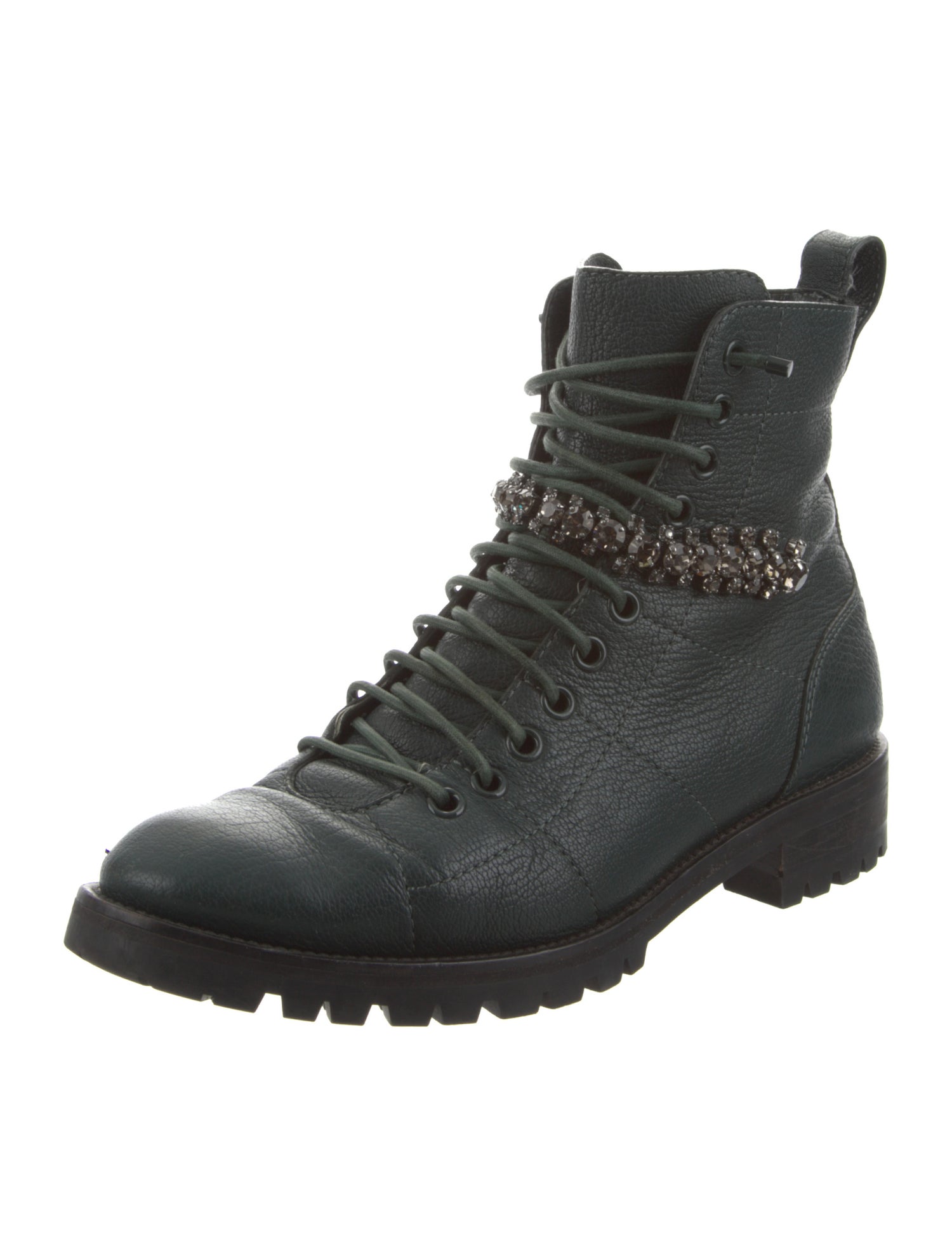 Jimmy Choo Leather Crystal Embellishments Combat Boots