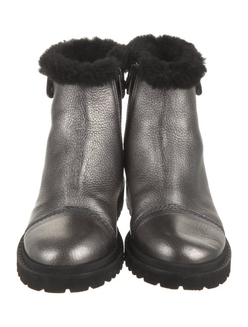 Jimmy Choo Leather Fur Trim Moto Boots