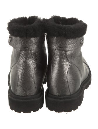 Jimmy Choo Leather Fur Trim Moto Boots