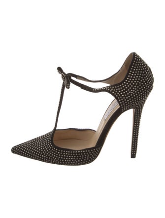 Jimmy Choo Suede Studded Accents T-Strap Pumps