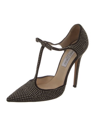 Jimmy Choo Suede Studded Accents T-Strap Pumps