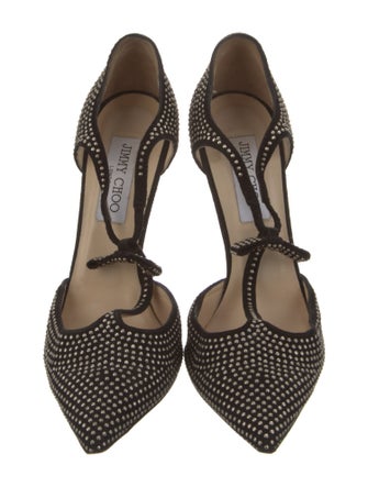 Jimmy Choo Suede Studded Accents T-Strap Pumps
