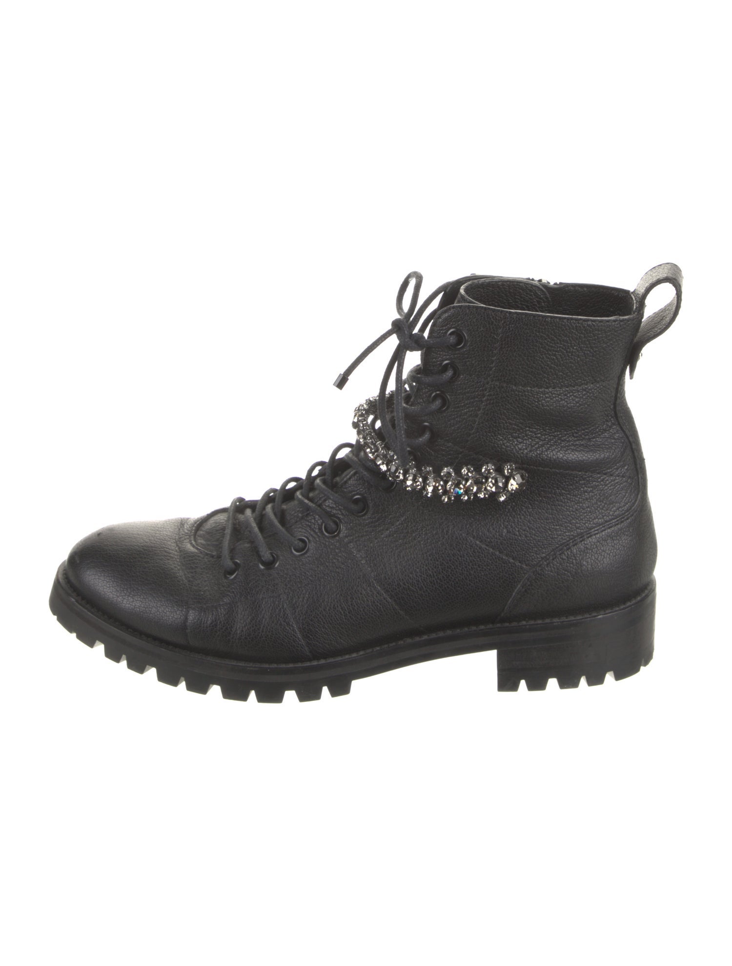 Jimmy Choo Leather Crystal Embellishments Combat Boots