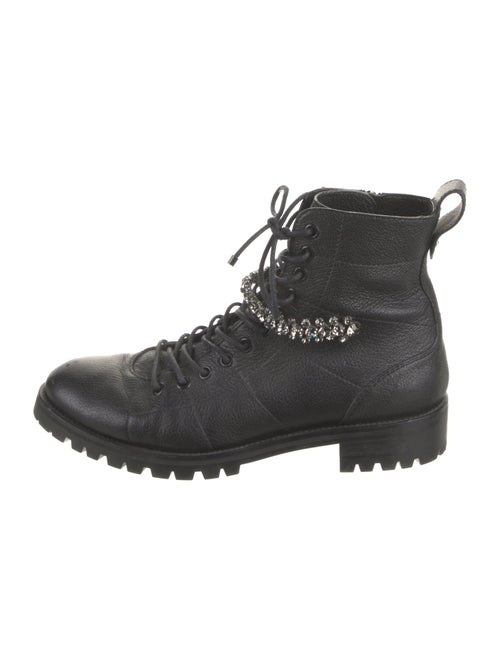 Jimmy Choo Leather Crystal Embellishments Combat Boots
