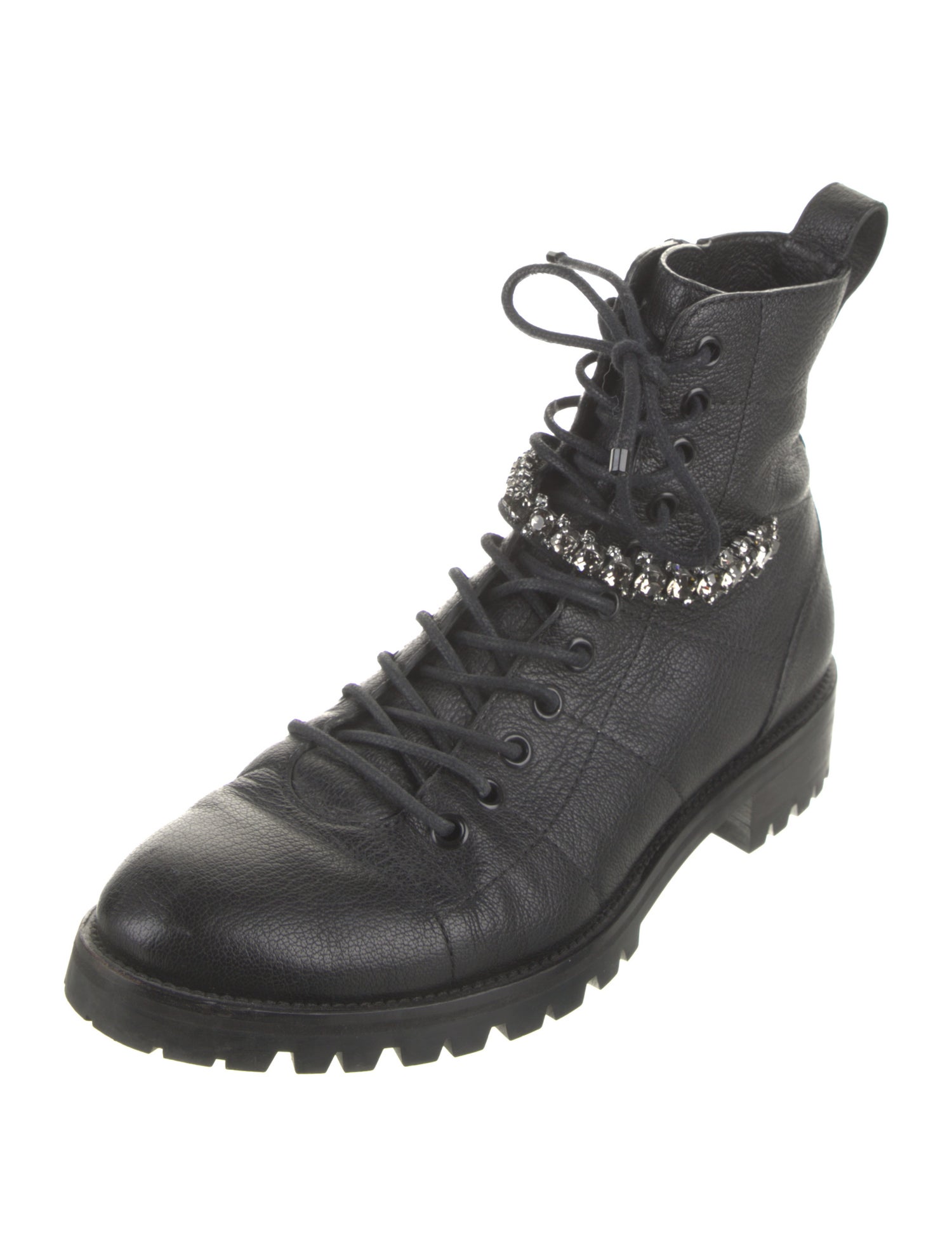 Jimmy Choo Leather Crystal Embellishments Combat Boots