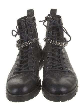 Jimmy Choo Leather Crystal Embellishments Combat Boots