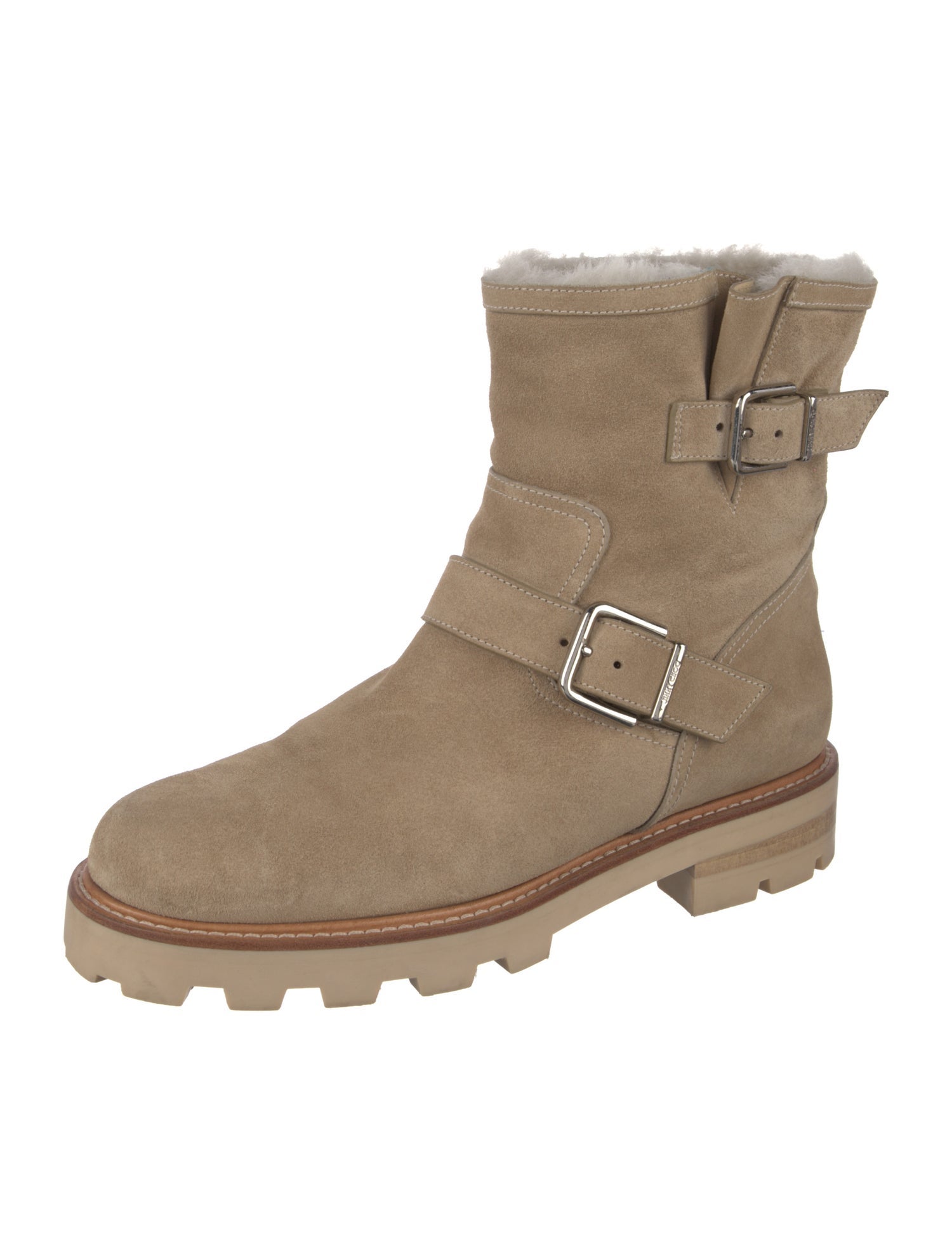 Jimmy Choo Suede Leather Trim Embellishment Moto Boots