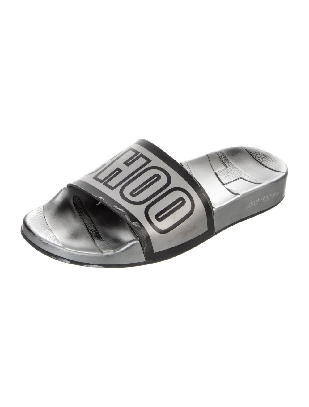 Jimmy Choo Leather Slides Black & Silver Graphic … - image 2