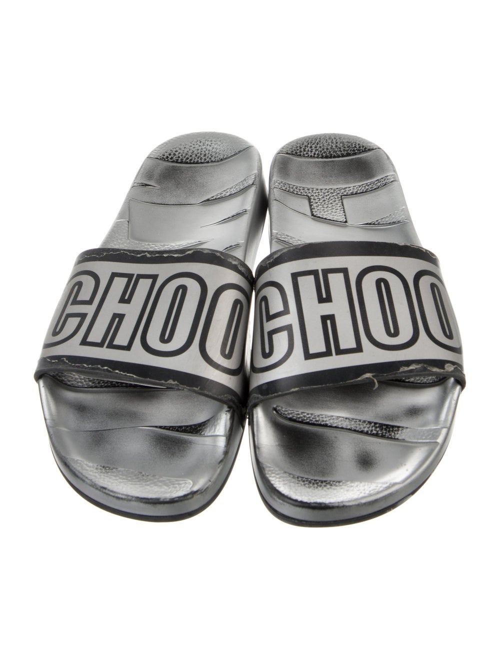 Jimmy Choo Leather Slides Black & Silver Graphic … - image 3