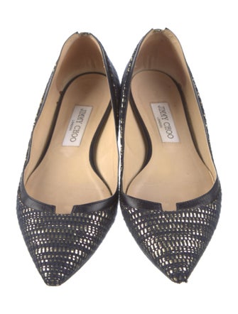 Jimmy Choo Striped Leather Trim Embellishment Flats