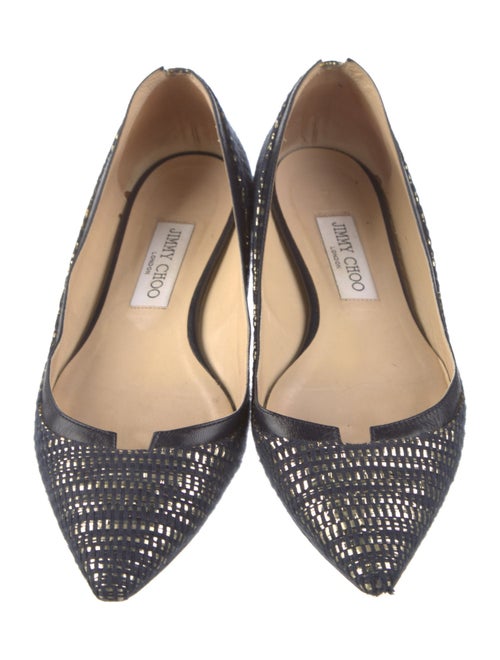Jimmy Choo Striped Leather Trim Embellishment Flats