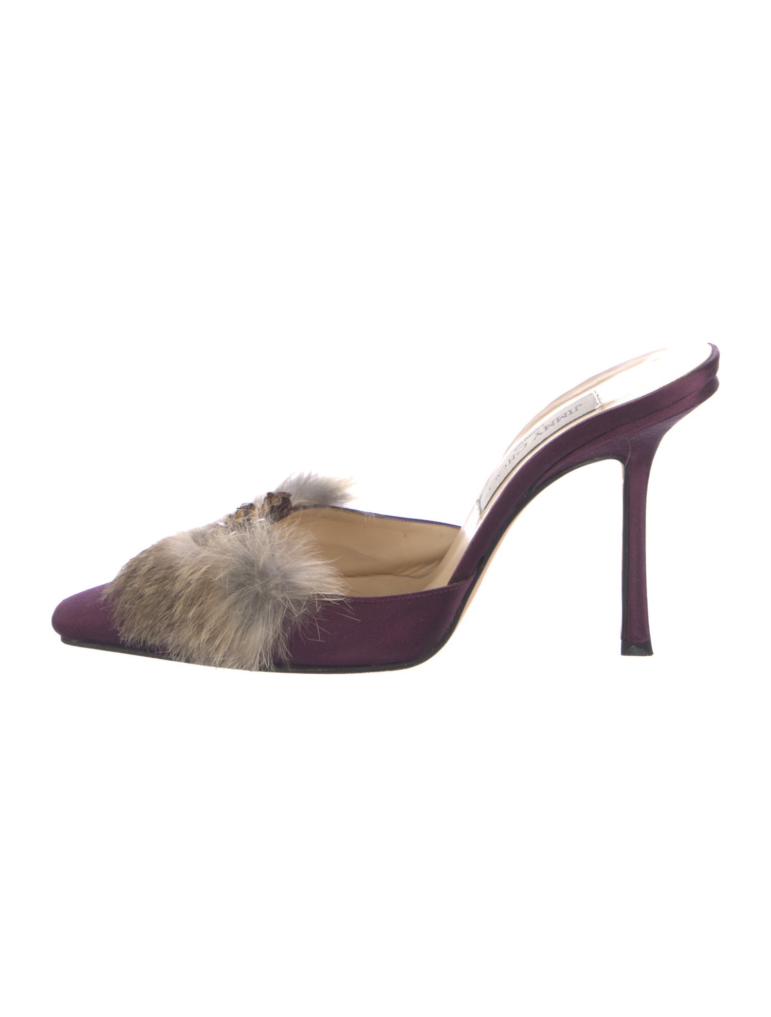 Jimmy Choo Satin Faux Fur Trim Mules