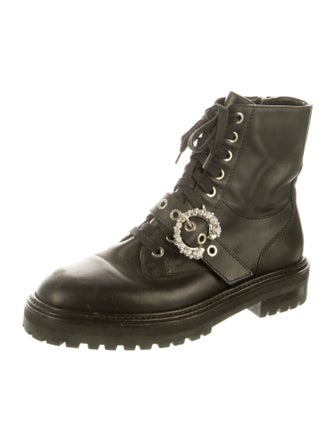 Jimmy Choo Leather Crystal Embellishments Combat Boots
