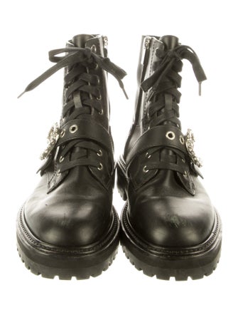 Jimmy Choo Leather Crystal Embellishments Combat Boots