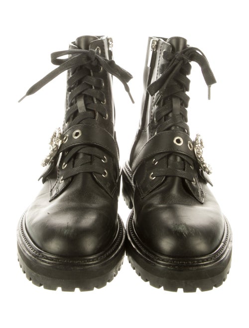 Jimmy Choo Leather Crystal Embellishments Combat Boots