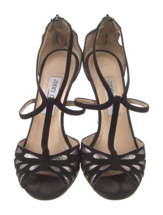 Jimmy Choo Suede Glitter Accents T-Strap Pumps