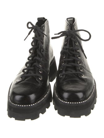 Jimmy Choo Leather Crystal Embellishments Combat Boots