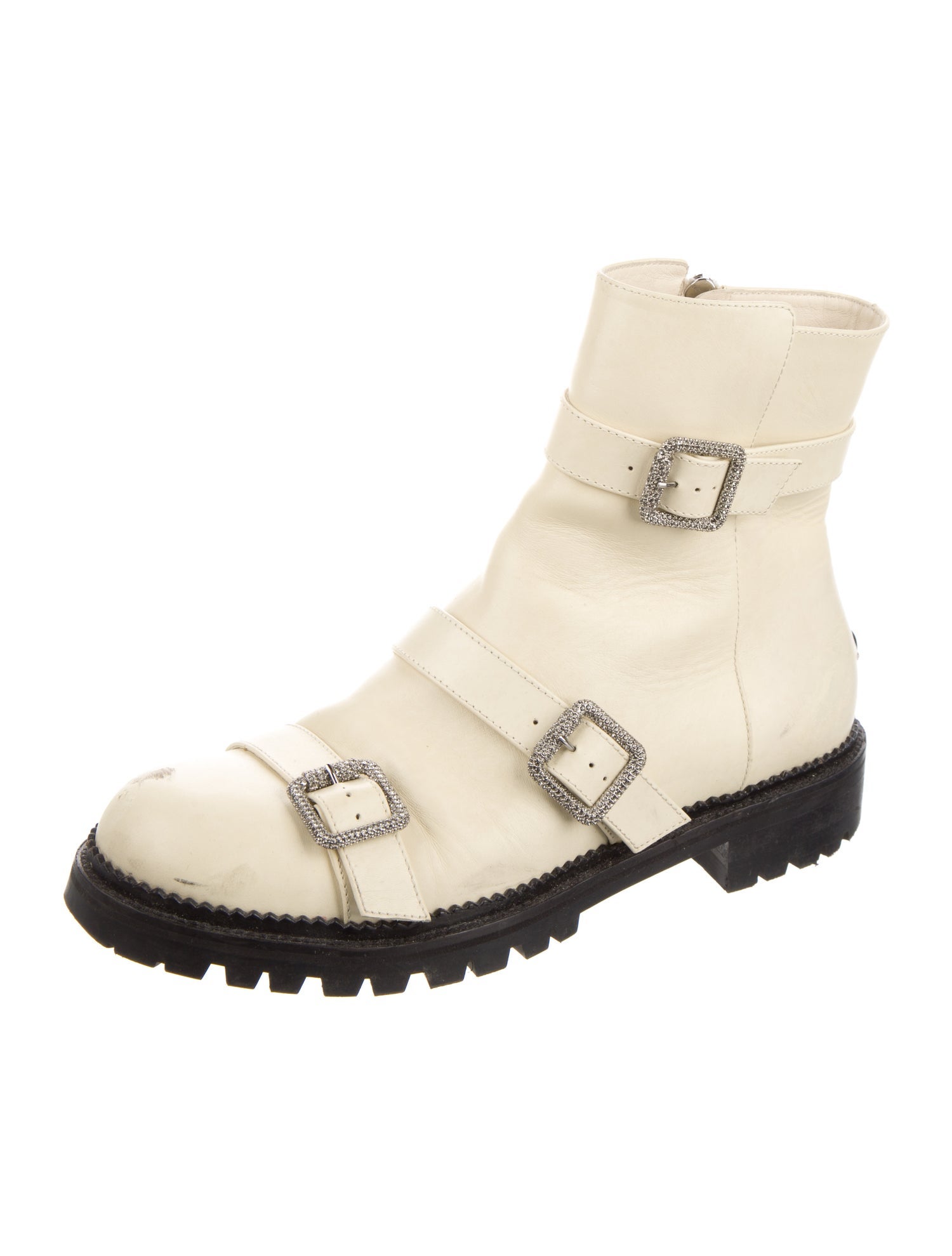 Jimmy Choo Leather Crystal Embellishments Combat Boots