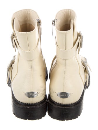 Jimmy Choo Leather Crystal Embellishments Combat Boots