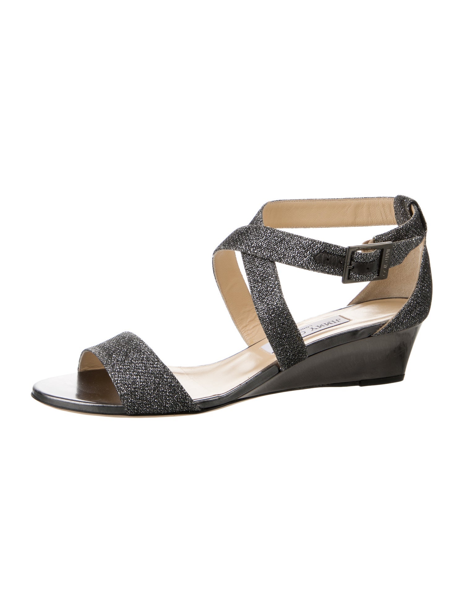 Jimmy Choo Leather Glitter Accents Sandals