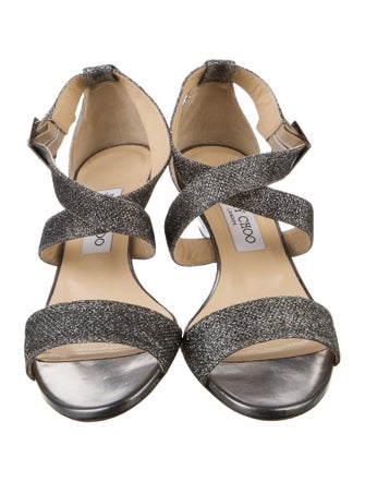 Jimmy Choo Leather Glitter Accents Sandals