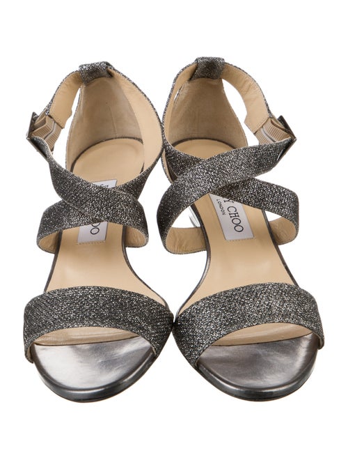Jimmy Choo Leather Glitter Accents Sandals